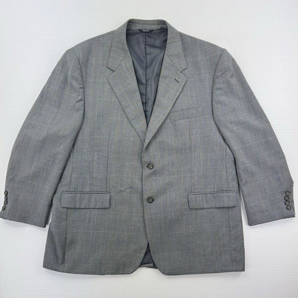IZOD 48R Gray Glen Plaid Sport Coat Blazer 100% Wool 2 Button Mens Jacket